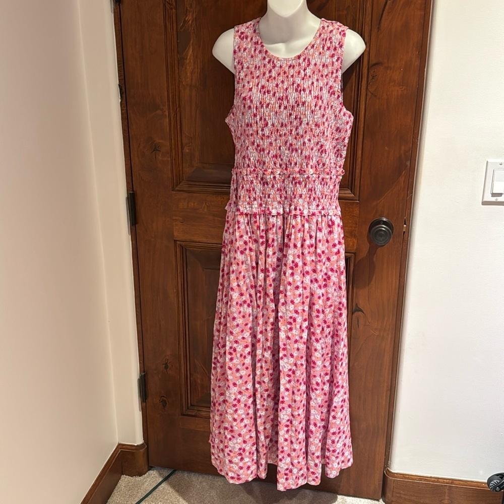 Pink Floral Smocked Maxi Dress - Sleeveless
